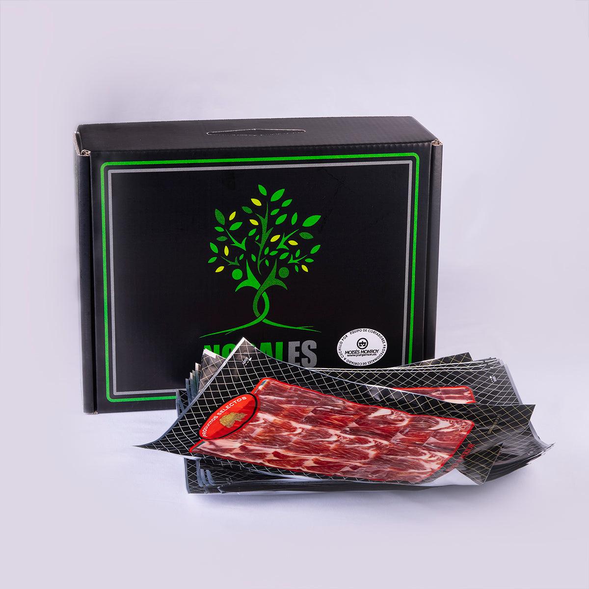 varios sobres de jamon al vacio y caja negra marca nogales para enviar