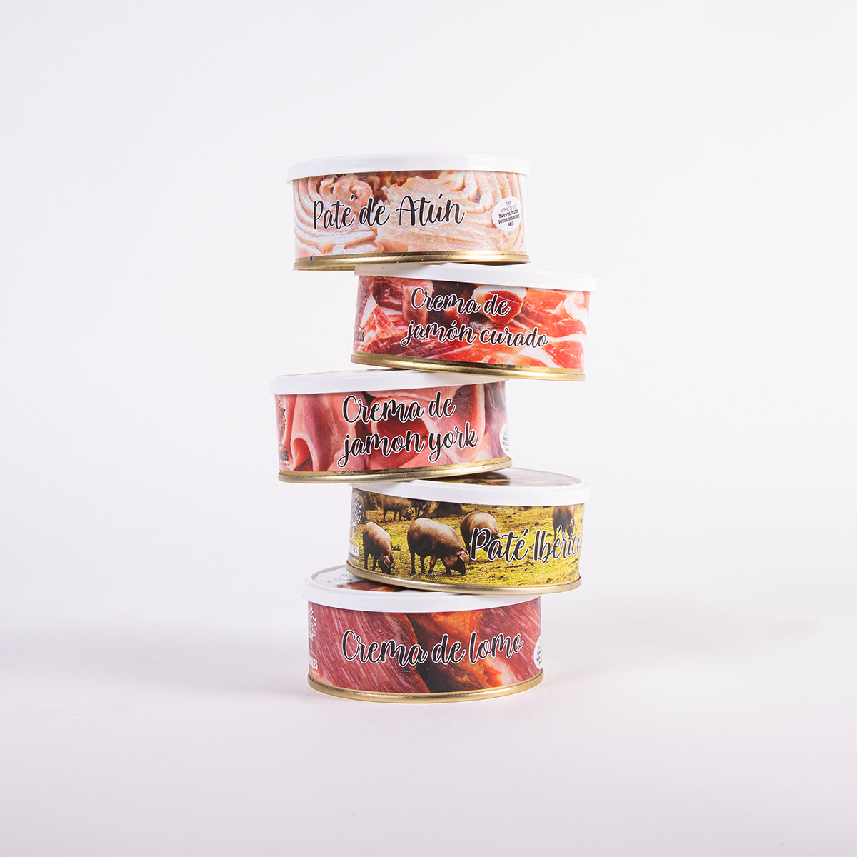 torre de cinco tarrinas de patés variados