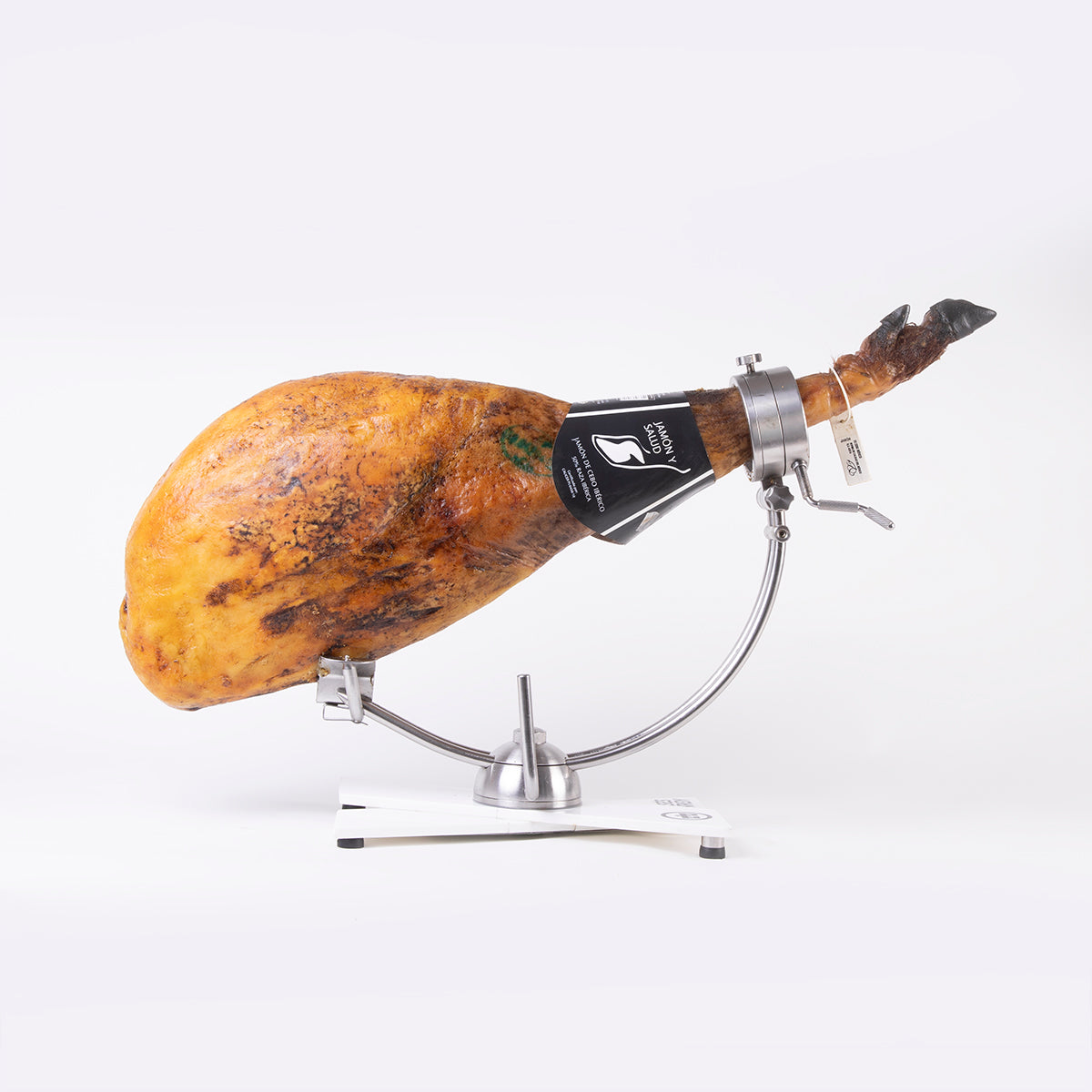 Revés de pata de jamón de cebo ibérico jamón y salud en jamonero de acero