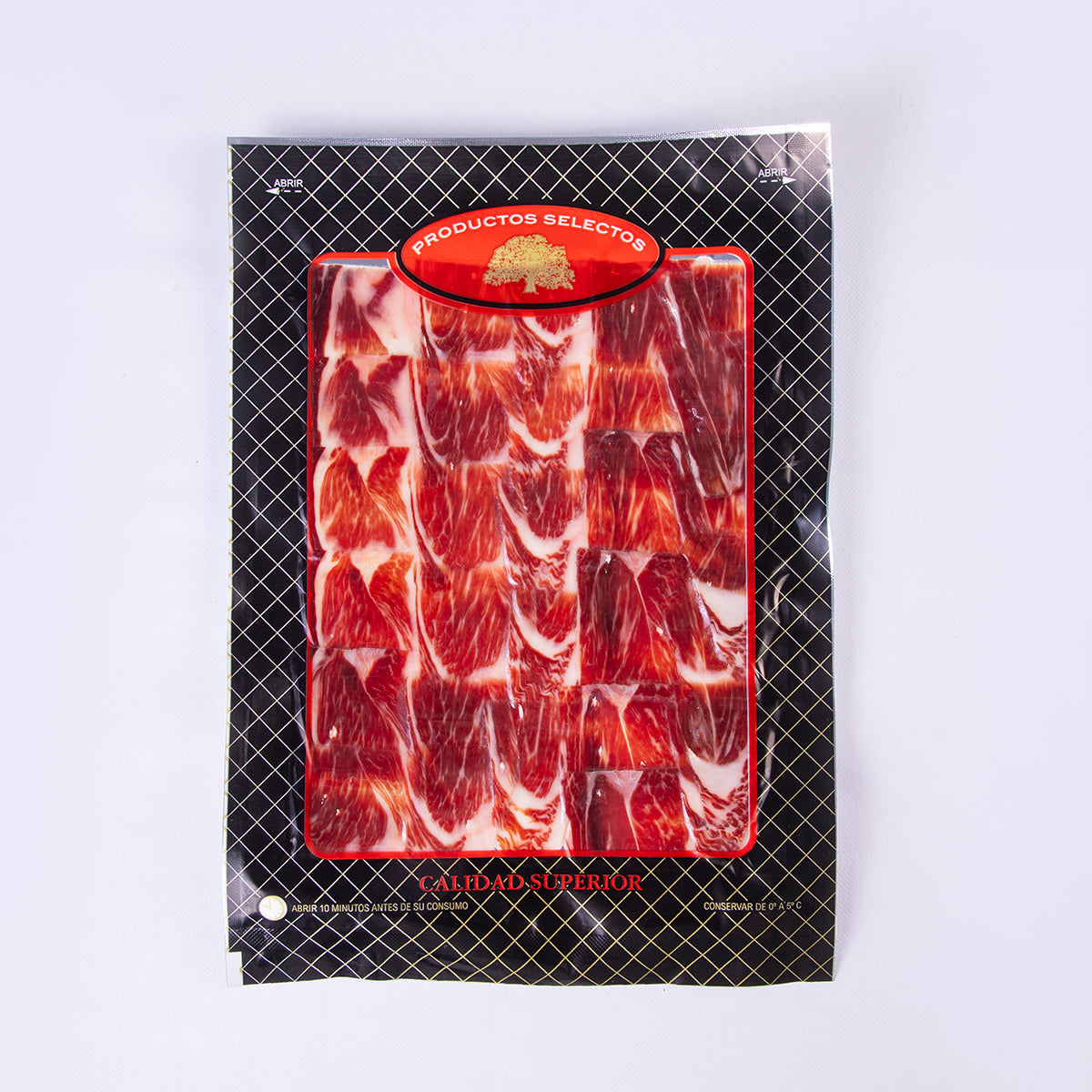 sobre envasado al vacio de jamón ibérico 75% de bellota