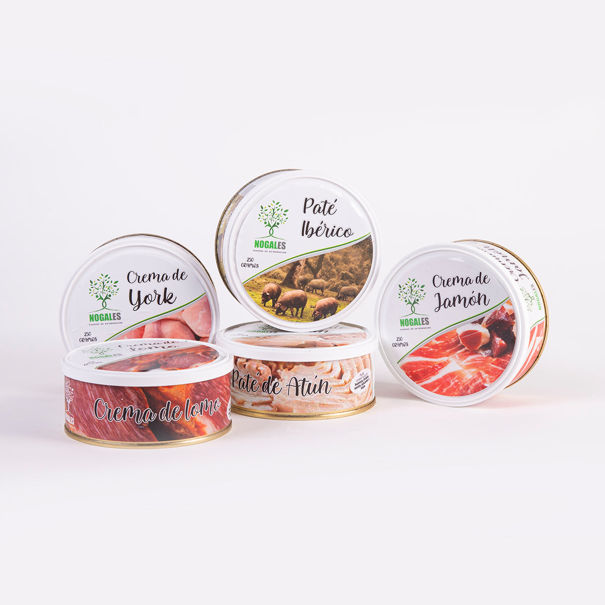 surtido de cinco cremas y patés en tarrina, marca nogales