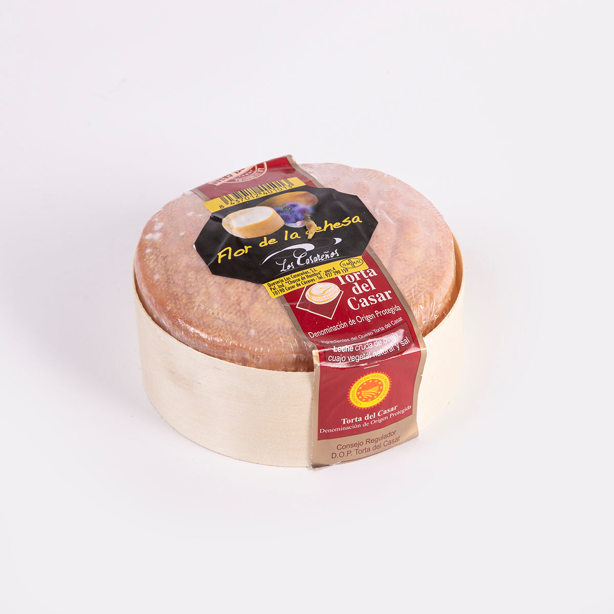 queso torta del casar DOP Flor de la dehesa con su embalaje típico