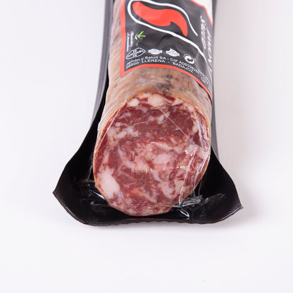 detalle envase al vacio y etiqueta de salchichon cular iberico